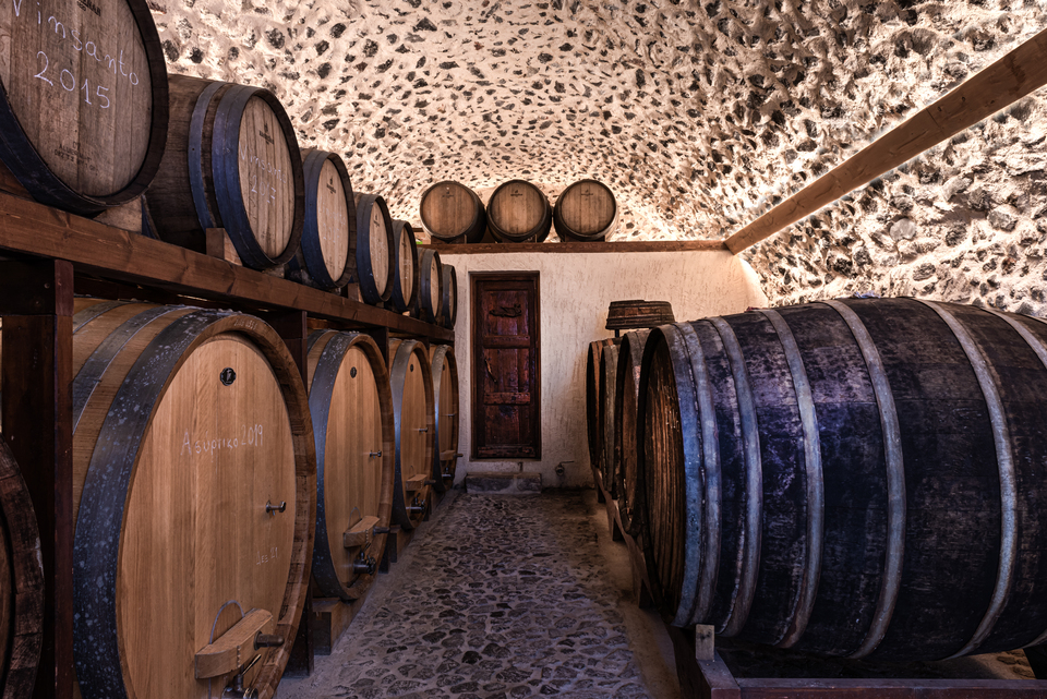 Santorini Wine Testing Experience: Santorini Wines Maturing in Oak Barrels